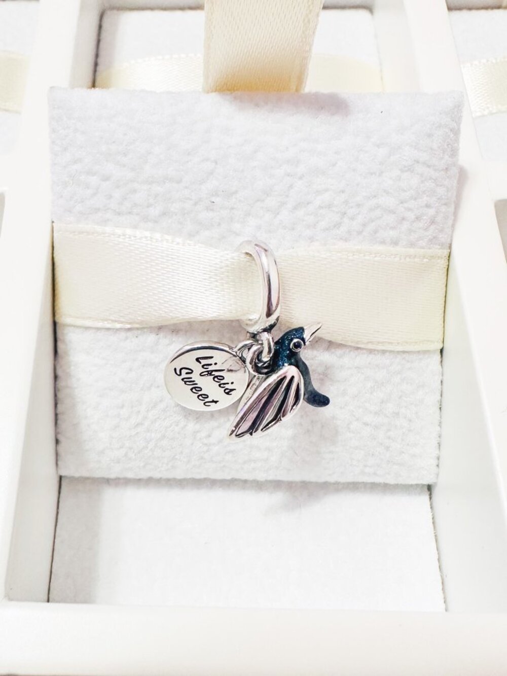 925 Sterling Silver Life Is Sweet Hummingbird Dangle Charm Fits Pandora